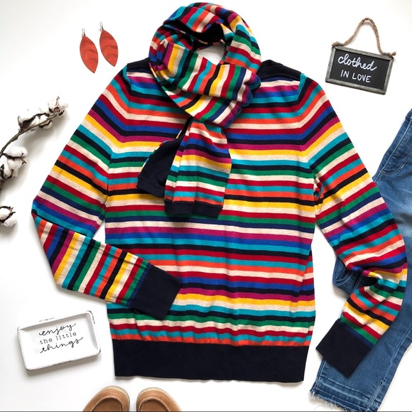 Talbots Sweaters - Talbots Multi-Color Striped Cotton Sweater & Scarf
